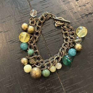 American Eagle Outfitters Antique Brass Gold Tone Dangle Toggle Bracelet Layered